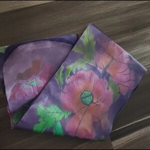 Hand Painted Faux Leather Scarf with Floral Design